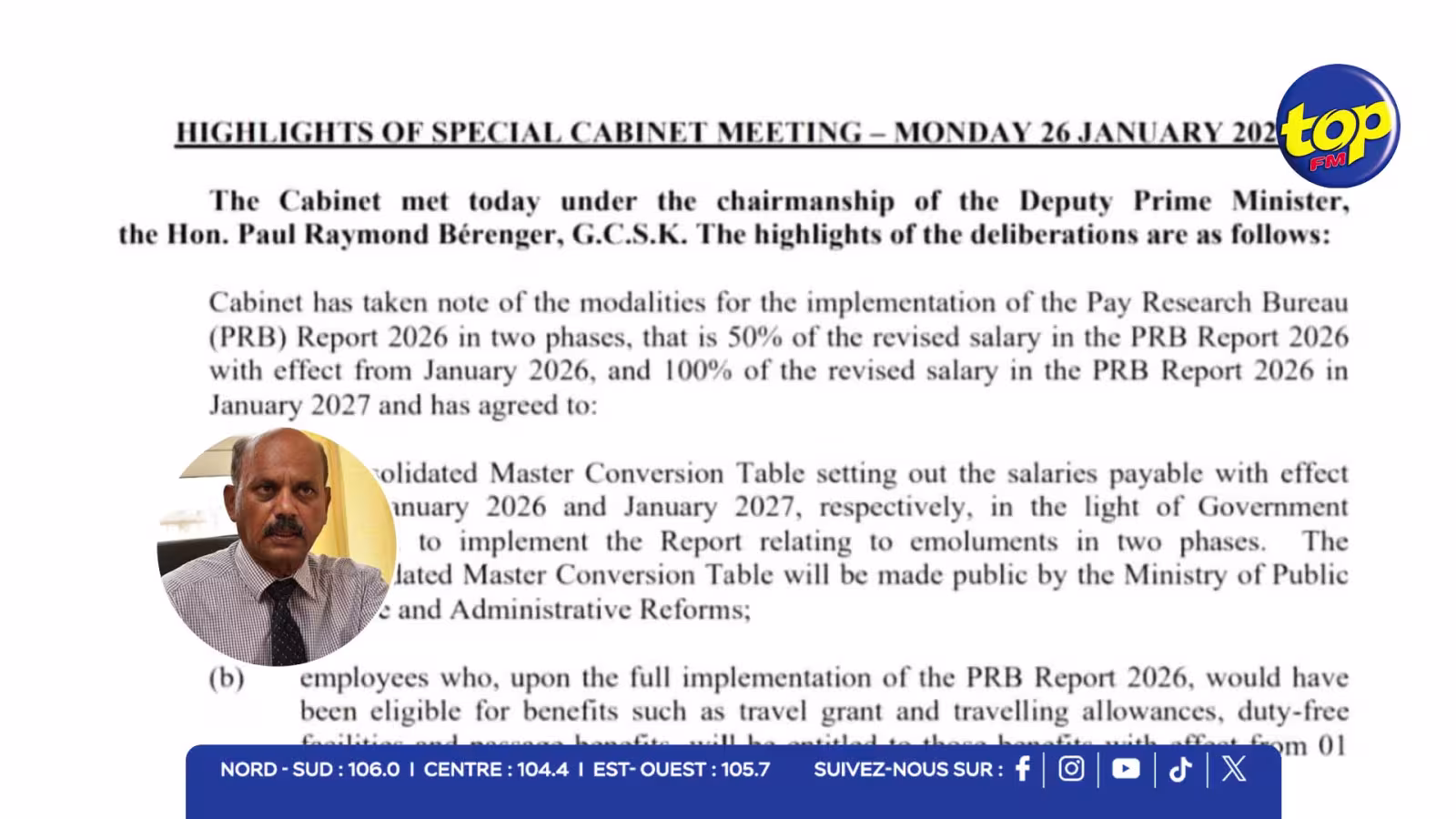 Décision du Cabinet sur le PRB 2026 : « Une grande déception », fustige Radhakrishna Sadien de la State Employees and Other Federations