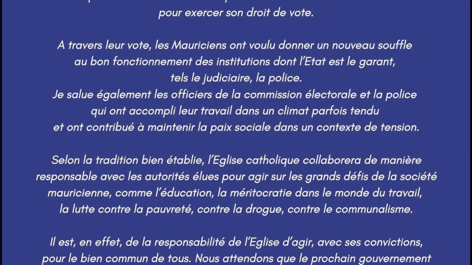Au lendemain des législatives : « Nous attendons que le prochain gouvernement rétablisse la confiance dans nos institutions en garantissant leur indépendance », souligne Mgr Durhône