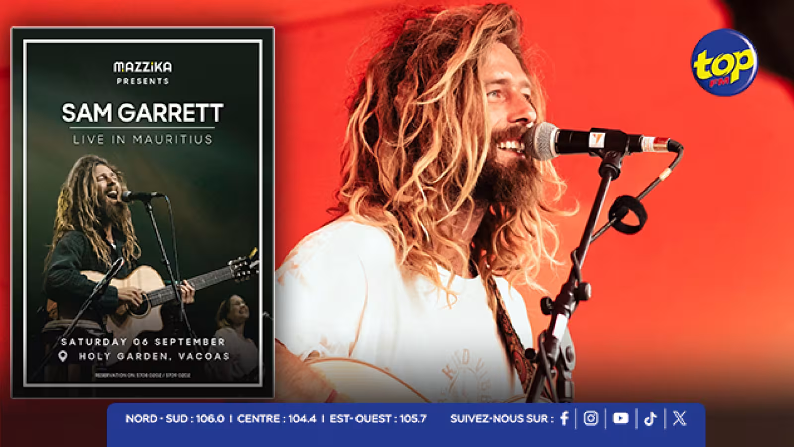 Art : Sam Garrett en concert le 6 septembre au Holy Garden, à Vacoas