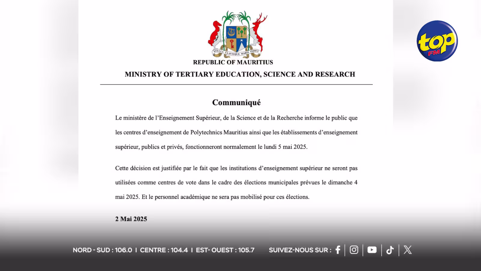 COMMUNIQUE