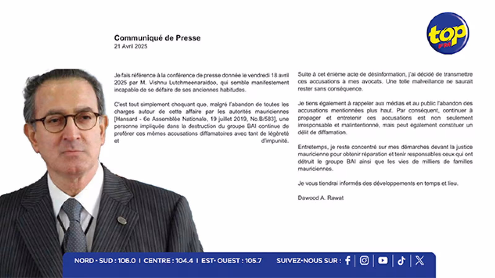 Affaire BAI : Dawood Rawat enclenche la riposte judiciaire face aux accusations persistantes de Lutchmeenaraidoo
