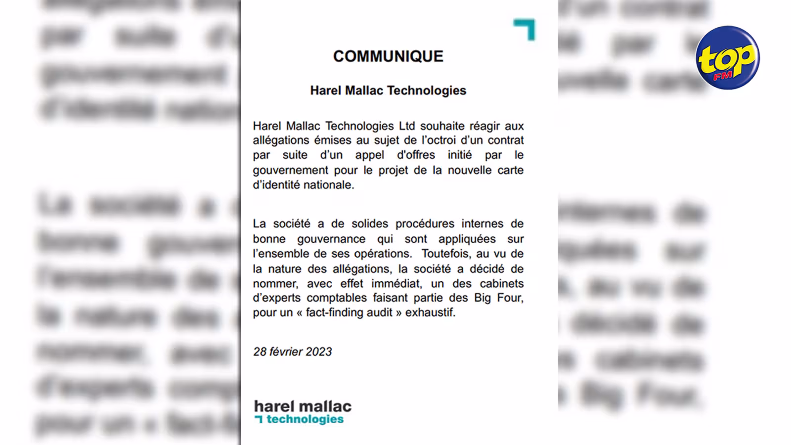 Scandale allégué concernant des pots-de-vin de Rs 27 millions et impliquant un ministre : suite à l’émission Tempo la So d’hier, Harrel Mallac Technologies réagit et annonce un fact-finding audit exhaustif au vu de la gravité des allégations!