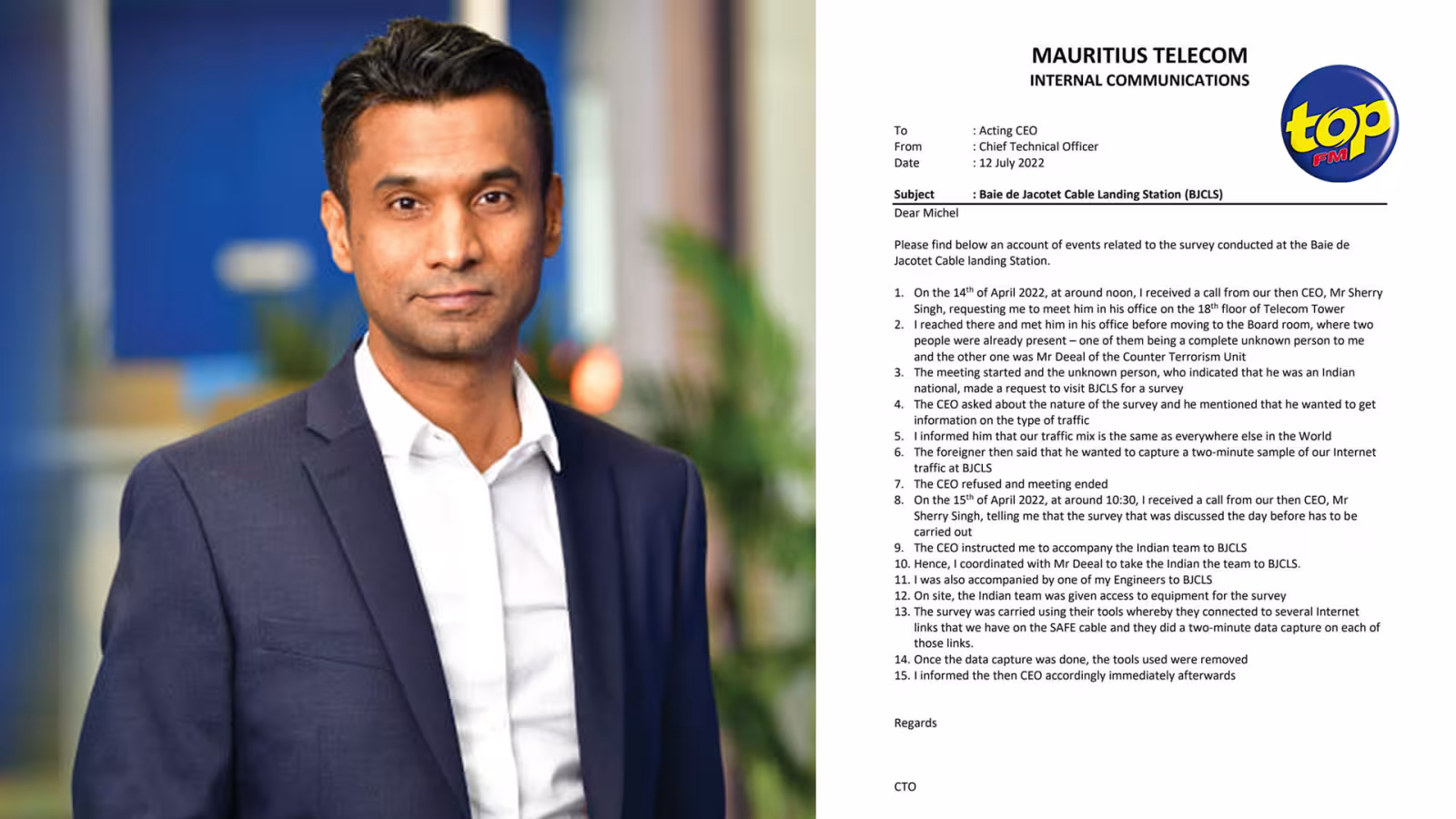 À Baie-de-Jacotet le 15 avril 2022 : « Il y a eu Data Capture pendant deux minutes », affirme Girish Guddoy dans un rapport à l’Acting CEO de MT Michel Degland