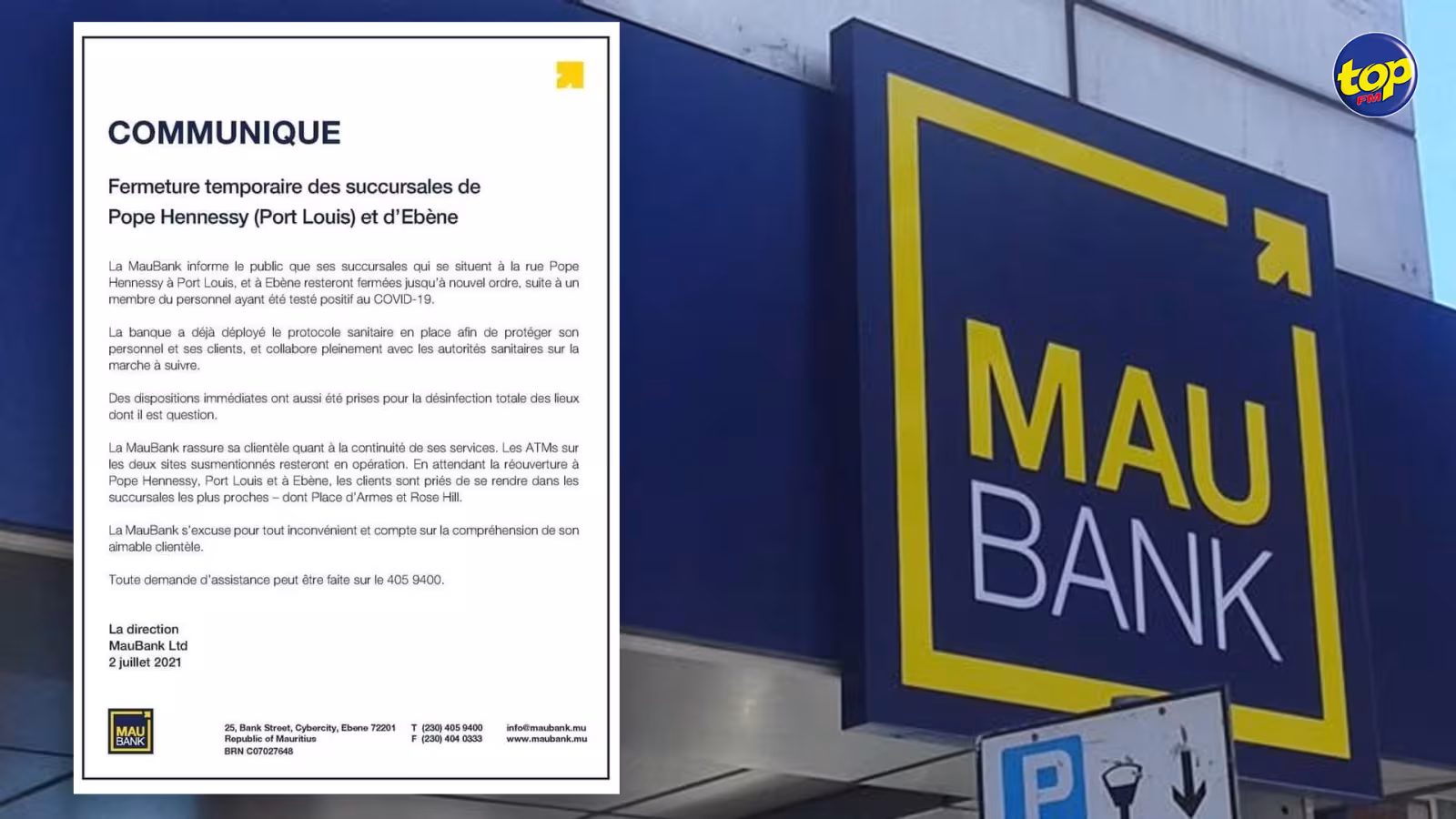 Covid-19 : MauBank annonce la fermeture temporaire de deux succursales
