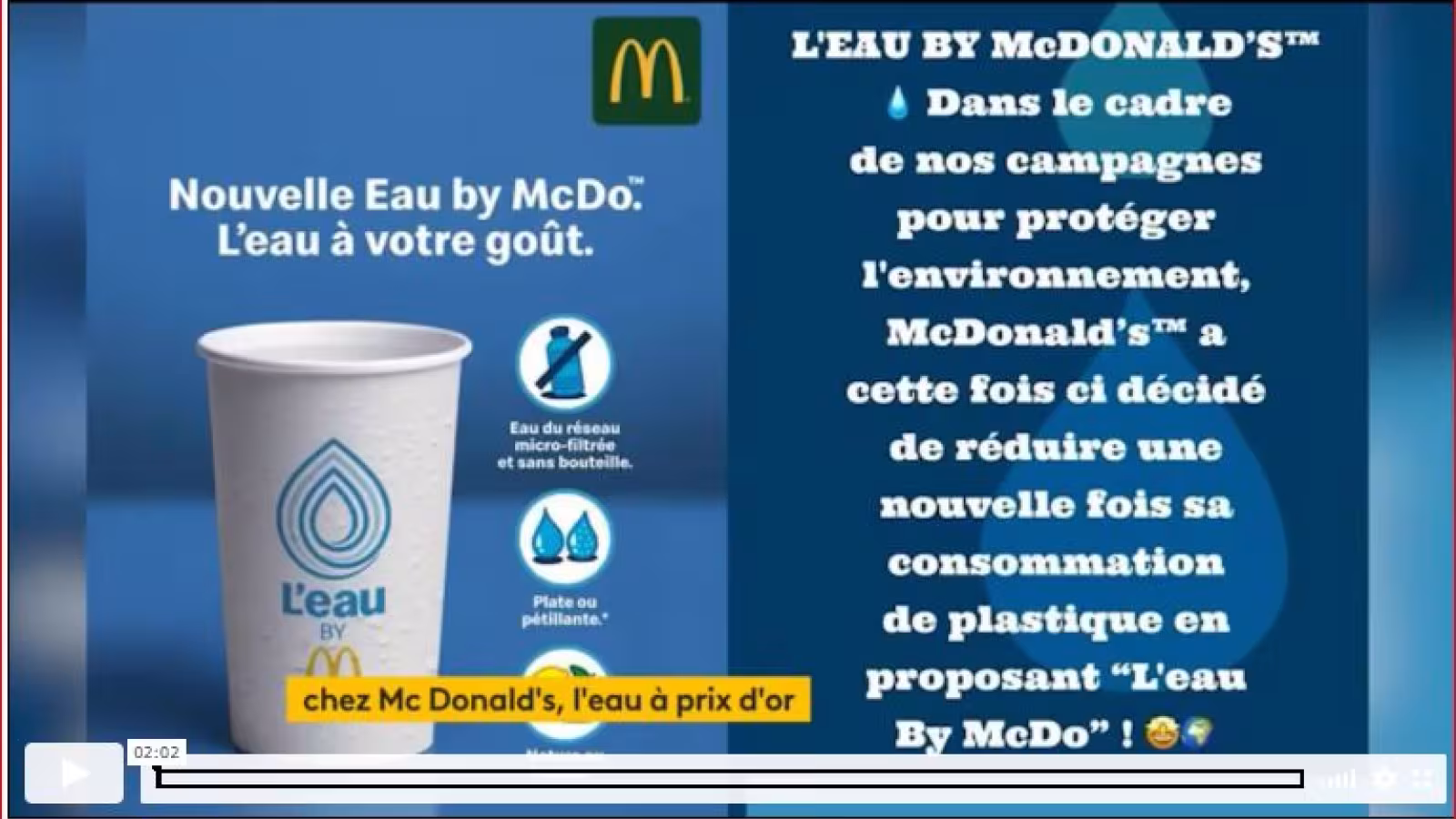 McDonald’s France fait scandale en vendant de l’eau du robinet à 2 000 fois plus cher