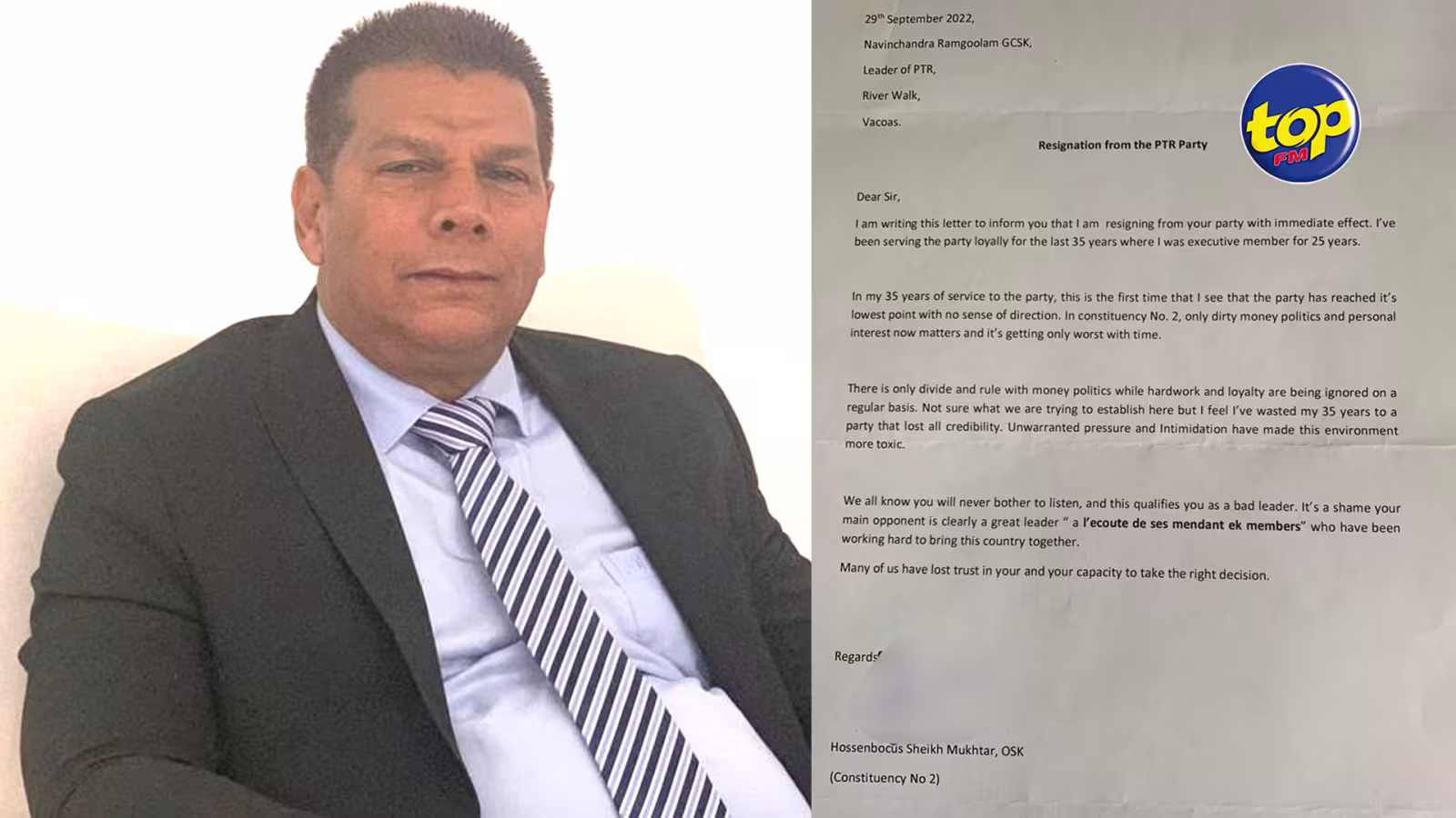 JUST IN: Valse de démissions: au tour de l’ancien lord-maire Sheik Mukhtar Hossenbocus de claquer la porte du PTr