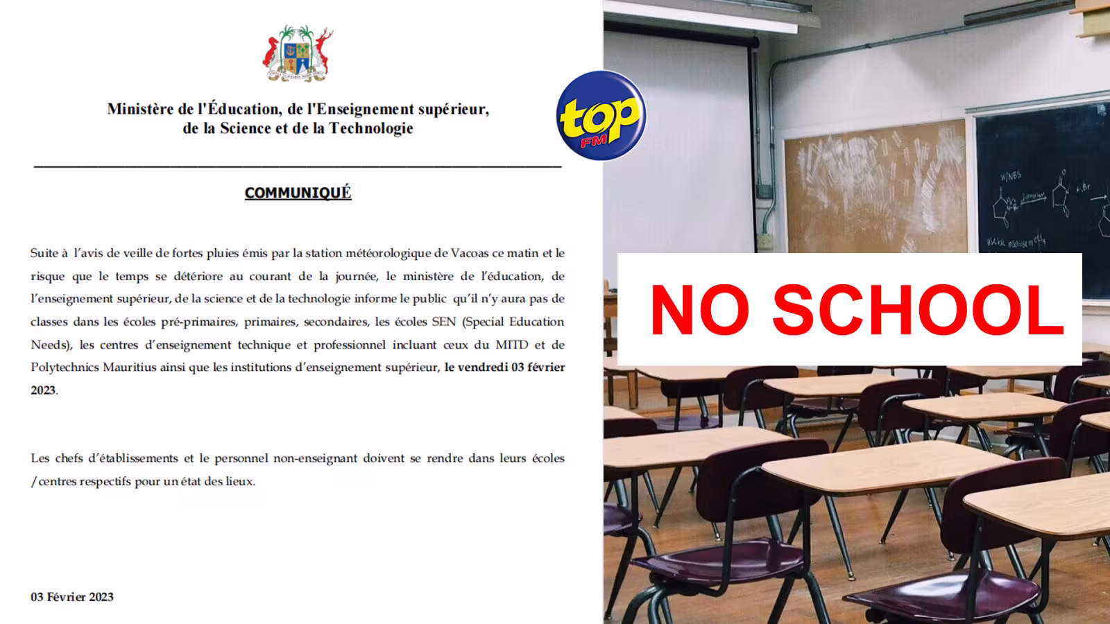 Risque que le temps se détériore au courant de la journée : les écoles restent fermées ,les cours dispensés en ligne