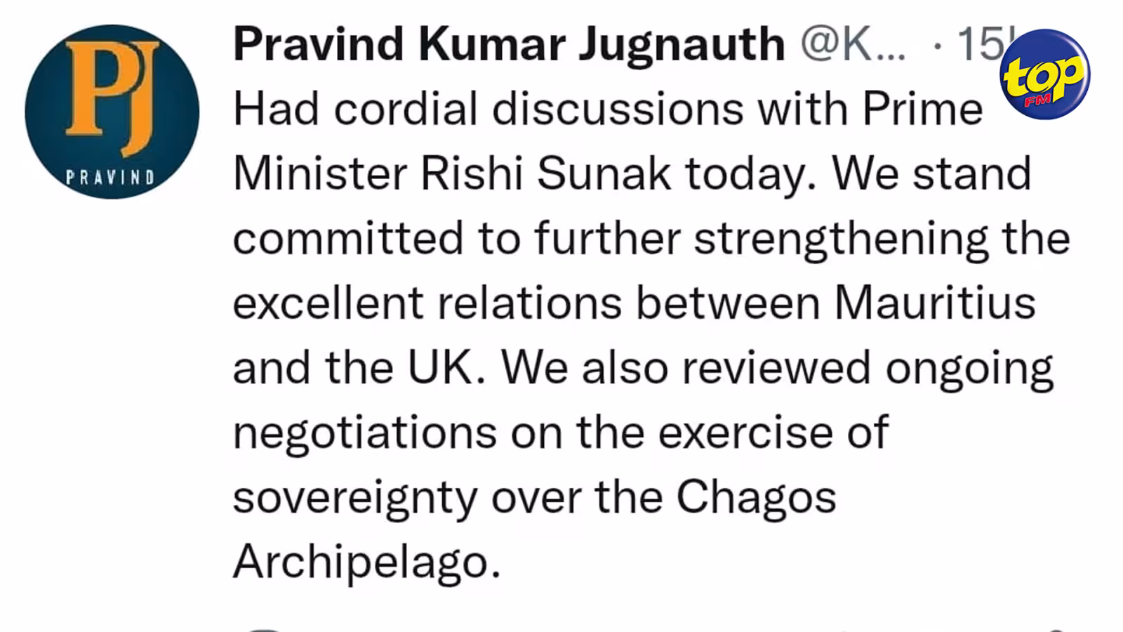 Dossier Chagos : Pravind Jugnauth s’est entretenu avec le Premier ministre britannique