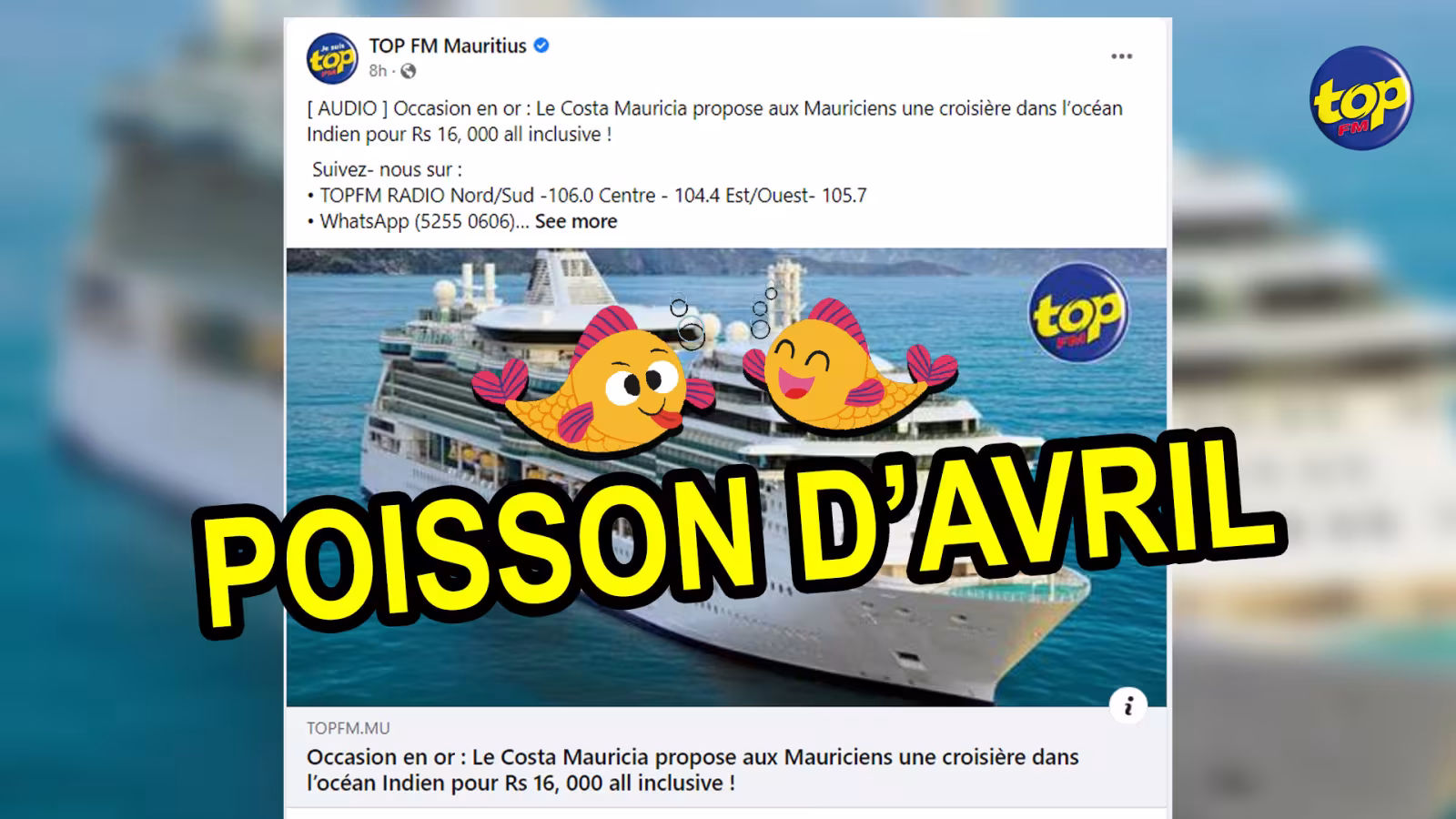 Costa Mauricia, croisière à Rs 16 000 pour les Mauriciens : vous l’avez peut-être deviné, il s’agit d’un poisson d’avril