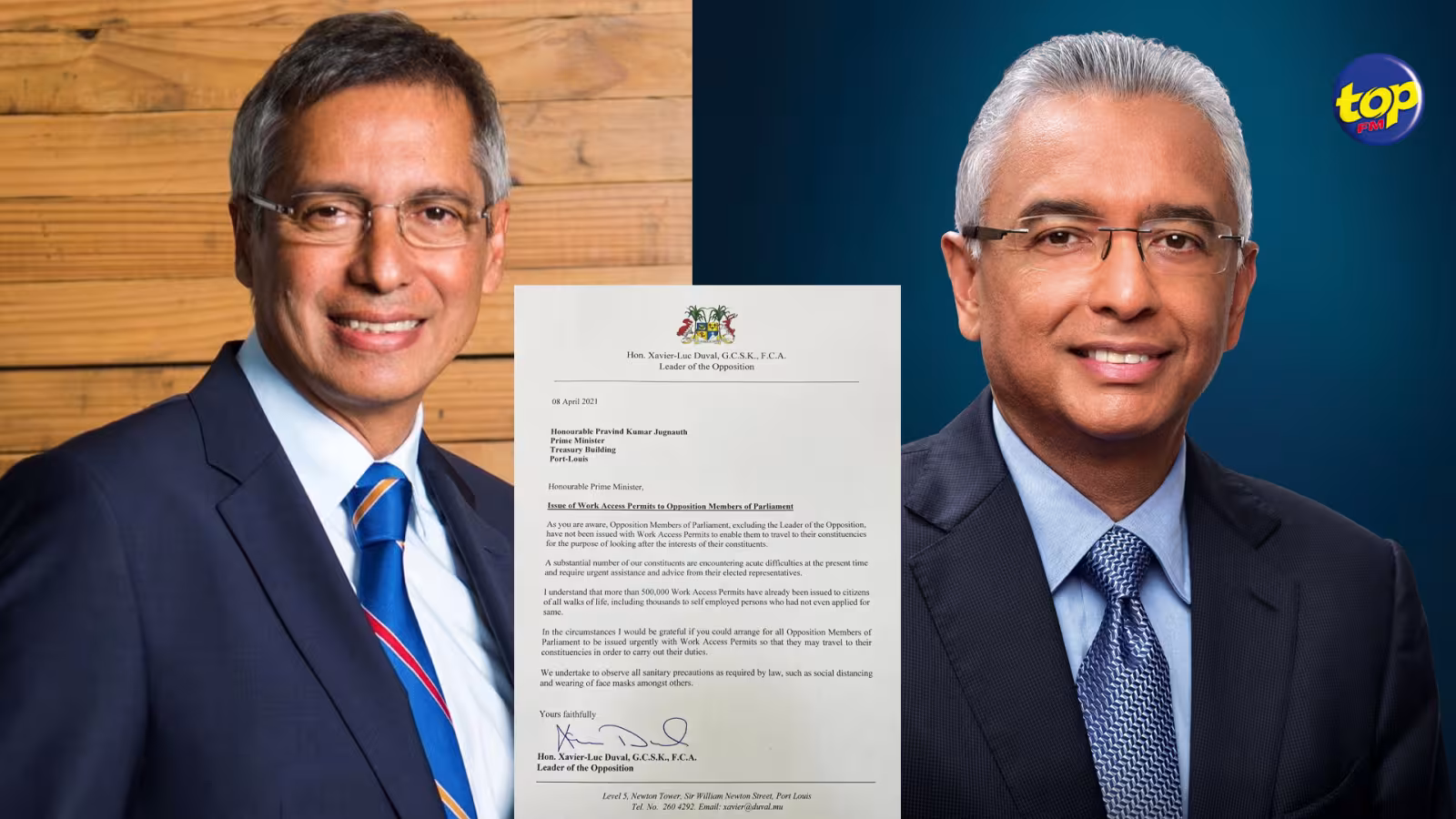 Pas de Work Access Permit pour les députés : Xavier-Luc Duval écrit à Pravind Jugnauth