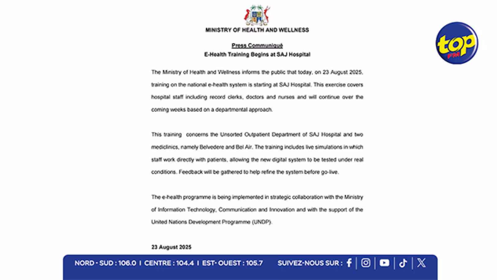 E-health : formation en cours pour le personnel de l’hôpital Sir Anerood Jugnauth