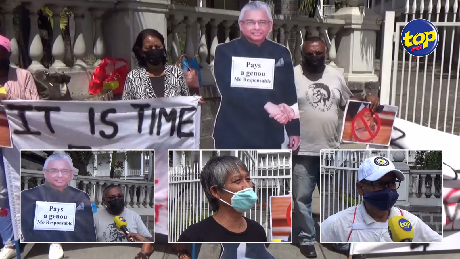 Manifestation devant l’Hôtel du gouvernement en début d’après-midi : la pancarte grandeur nature à l’effigie de Pravind Jugnauth vole la vedette