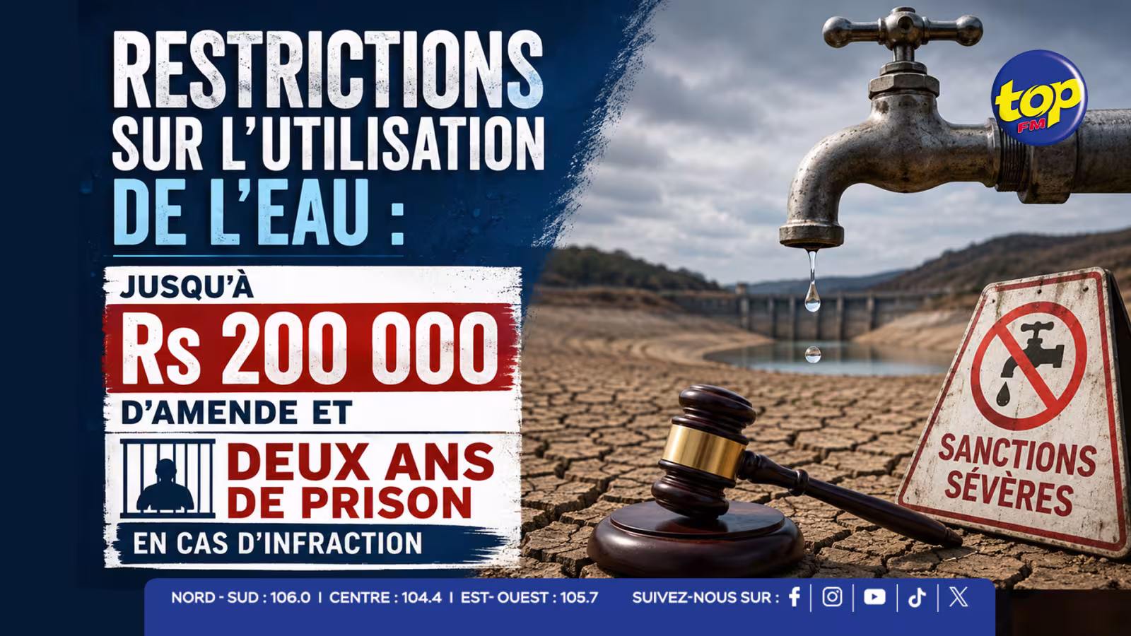  Restrictions sur l’utilisation de l’eau : jusqu’à Rs 200 000 d’amende et deux ans de prison en cas d’infraction 