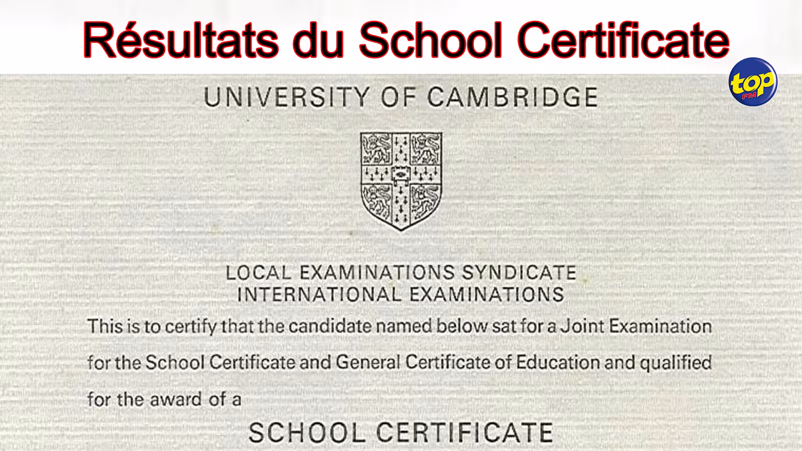 Éducation : Les résultats du School Certificate connus ce 18 janvier