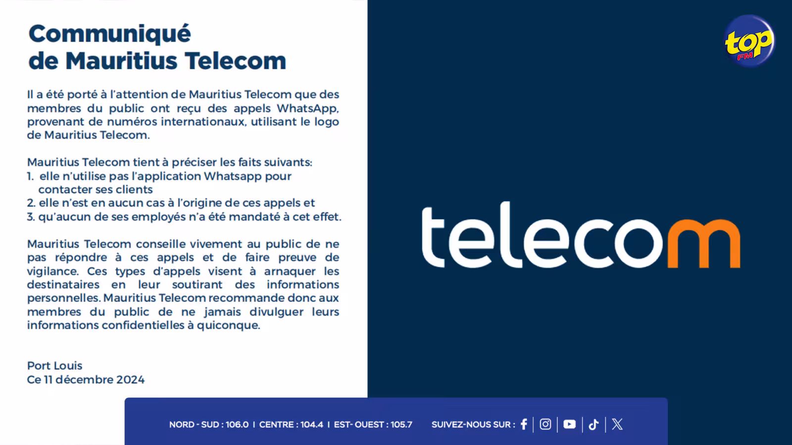Arnaques sur WhatsApp : Mauritius Telecom dénonce l’utilisation de son logo… l’opérateur assure qu’il n’utilise pas cette application pour contacter ses clients