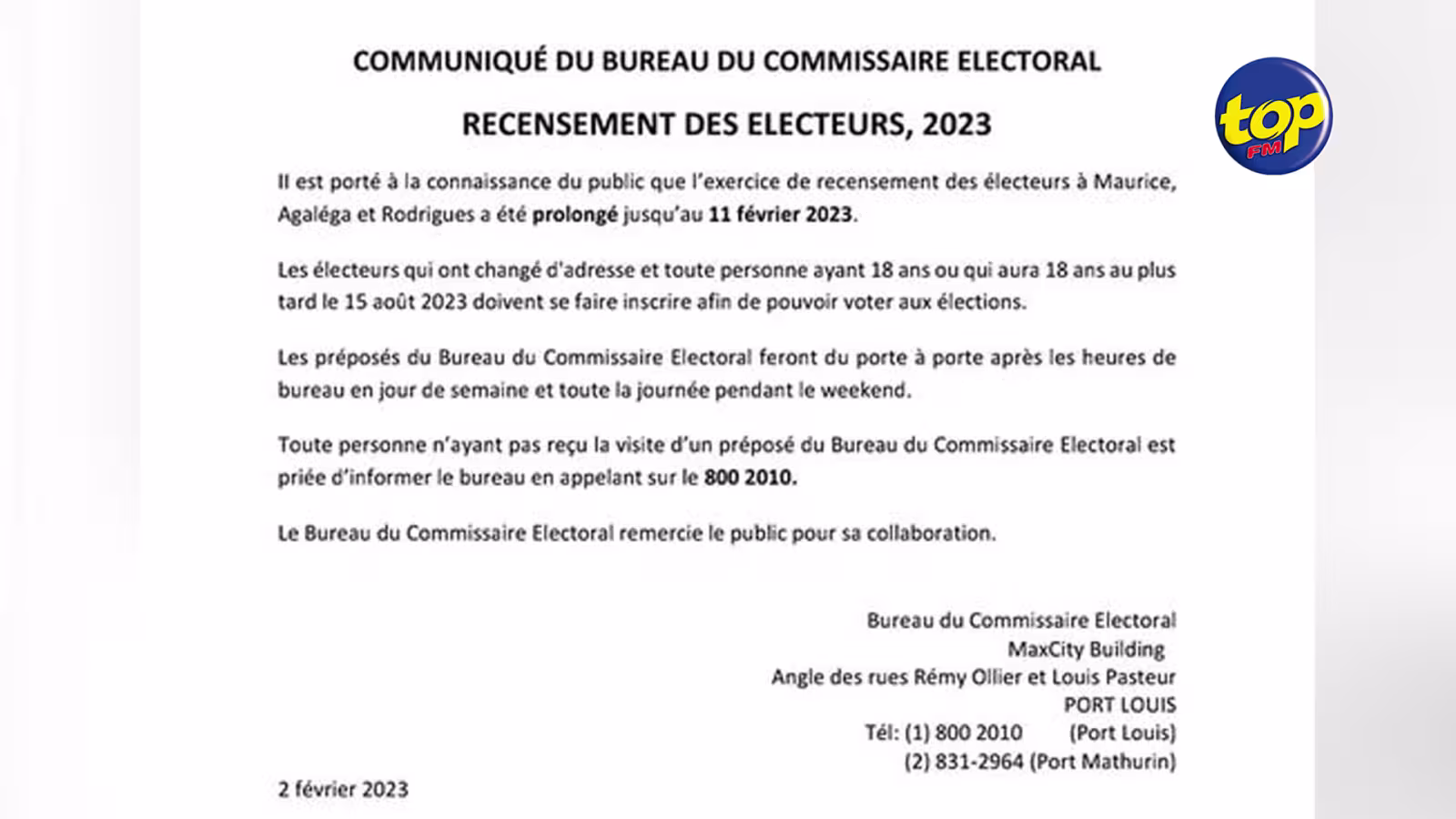 Recensement électoral pour l’année 2023 : L’exercice prolongé jusqu’au 11 février