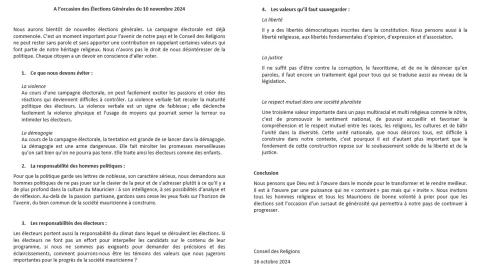 COMMUNIQUE-CONSEILS DES RELIGIONS