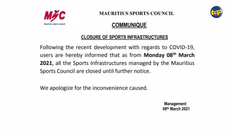 Covid-19 : Les locaux de la Mauritius Sports Council fermés à partir de ce lundi