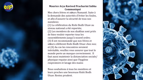 Covid-19: Les célebrations du Rishi Bodha au niveau national Reportées…
