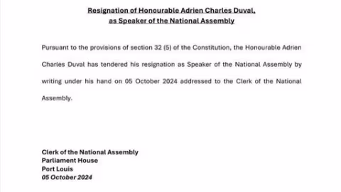 Parlement : démission d’Adrien Duval comme Speaker de l’Assemblée nationale  