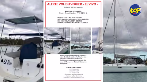 Vol d’un voilier à Grand Baie : il a été aperçu naviguant à Albion dirigeant vers l’île de la Réunion, avance son propriétaire Nicholas Raffray