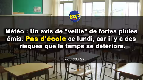 Avis de veille de fortes pluies : Pas de classe ce lundi 06 mars 2023