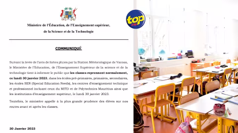 Après la levée de l’avertissement de pluie torrentielle et de fortes pluies : Les classes reprennent normalement ce lundi