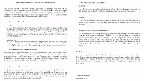 COMMUNIQUE-CONSEILS DES RELIGIONS