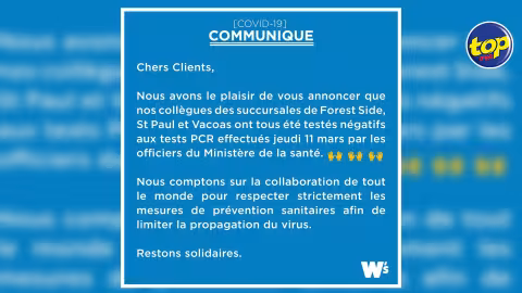 Covid-19: Les résultats des tests de tous les employés des succursales de Winners à Forest Side, St Paul et Vacoas négatifs