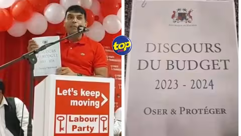 A Plaine-Verte hier :  « Osez protéger… »Eshan Juman brandit un document qui serait selon lui  une copie du discours budgétaire qui sera présenté par Renganaden Padayachy, vendredi : le député rouge énumère même quelques mesures