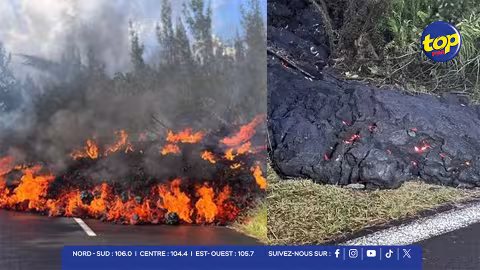 Piton de la Fournaise : deux bras de lave coupent la route nationale à La Réunion