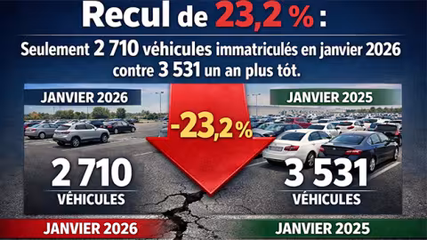Recul de 23,2 % : seulement 2 710 véhicules immatriculés en janvier 2026 contre 3 531 un an plus tôt