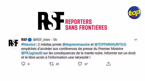 Atteinte à la liberté de la presse : Reporters sans frontières condamne le boycott de Top FM et de l’Express par le gouvernement…l’Organisme interpelle Pravind Jugnauth dans un Tweet, lui rappelant qu’informer est un droit et le libre accès à l’information est une nécessité
