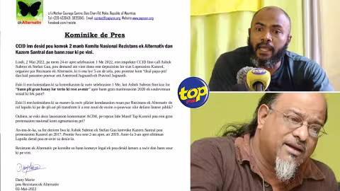 5 ans après : Deux dirigeants de Resistans ek Alternativ convoqués au Central CID ce jeudi pour une manifestation en 2017