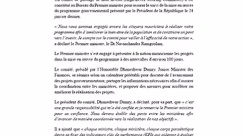 Suivi des projets gouvernementaux : Dhaneshwar Damry à la tête d’un comité de haut niveau pour façonner l'avenir de Maurice