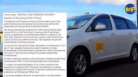 Covid-19: les taxis autorisés à opérer sans Work Access Permit
