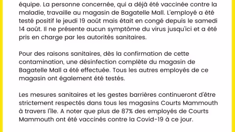 Covid 19 : Un employé de Courts Bagatelle positif