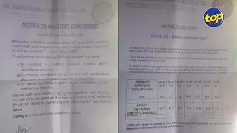 Casino de Maurice : mesures disciplinaires contre les employés qui n’ont pas été soumis au test de dépistage du Covid-19