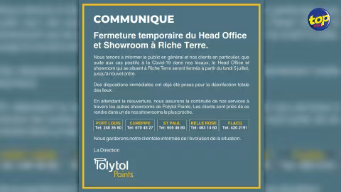 Covid 19 : Des cas positifs parmi des employés de Polytol Paints