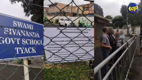 Inquiétude des parents devant l’école du gouvernement  Swami Sivananda, à Tyack ce matin : un préposé de l’école nous confirme qu’une enseignante en quarantaine a été testée positive